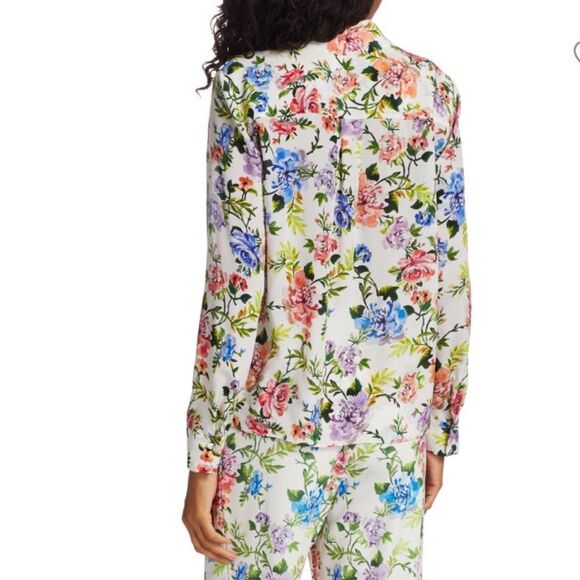Alice + Olivia Floral Print Long Sleeve Silk Button Down Shirt Size S - Picture 1 of 9